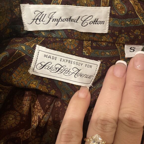 Saks Fifth Avenue Men’s Pattered Button Down Shirt, Size SMALL Paisley EUC - Picture 2 of 7